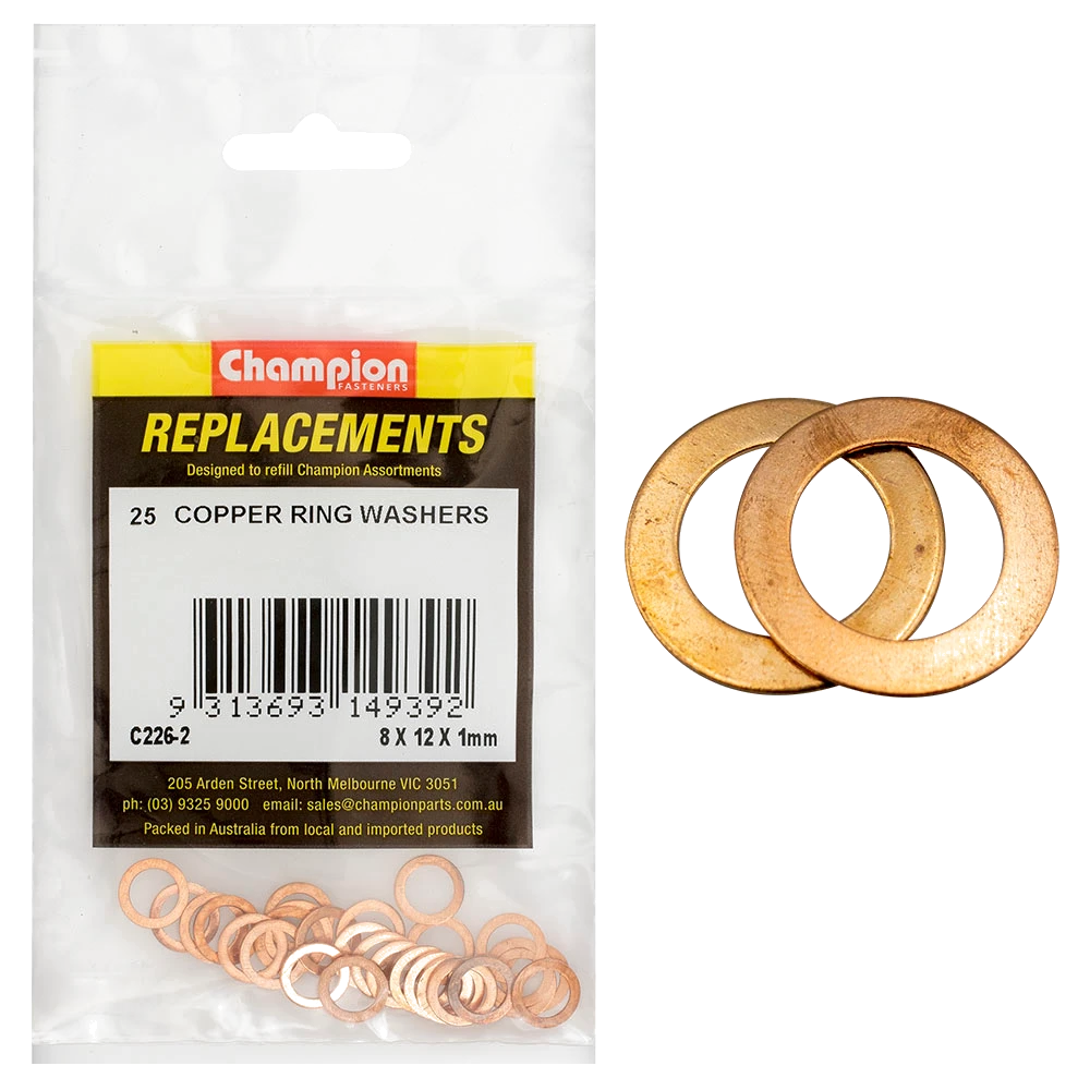 Champion M8 x 12mm x 1.00mm Copper Ring Washer -25pk