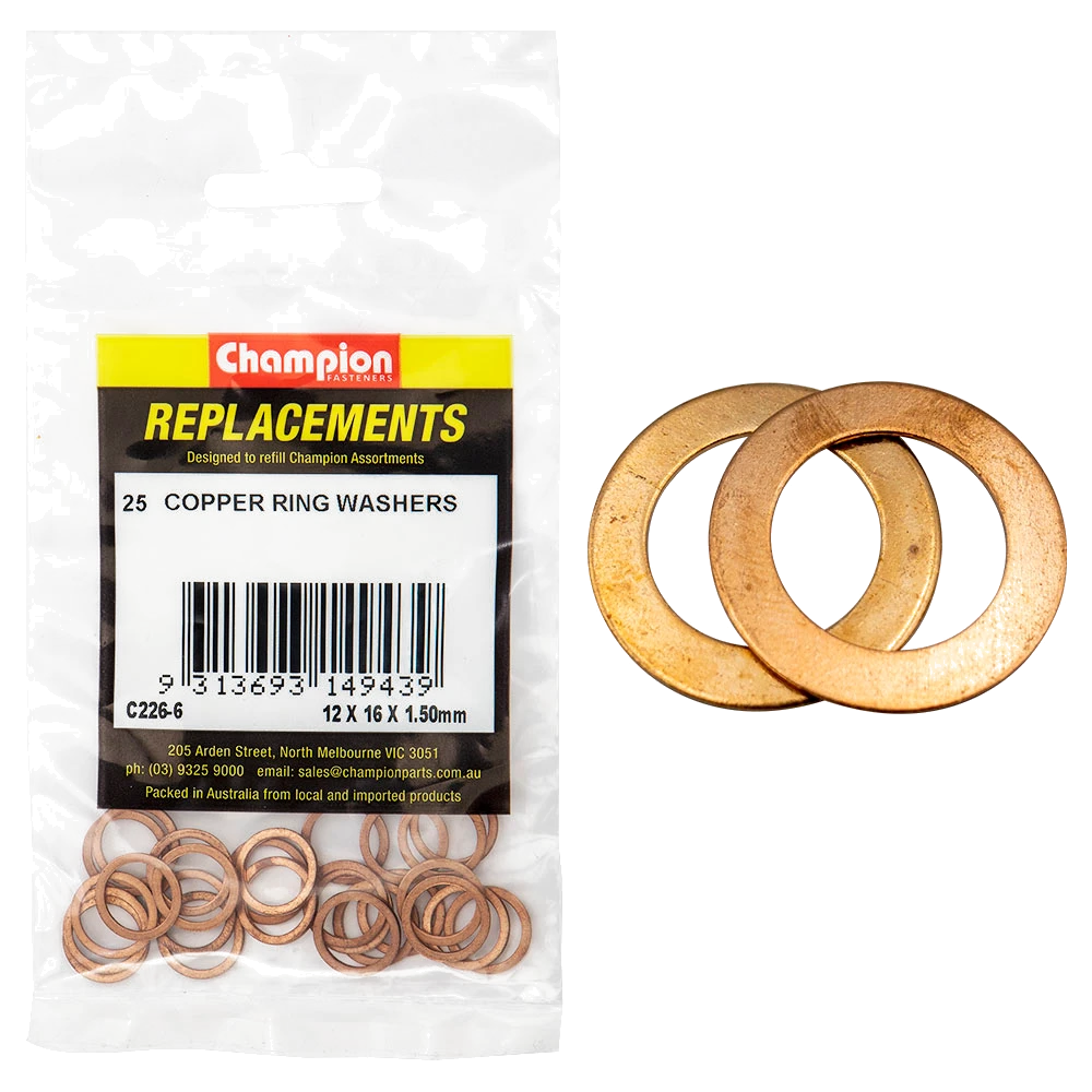 Champion M12 x 16mm x 1.5mm Copper Ring Washer -25pk