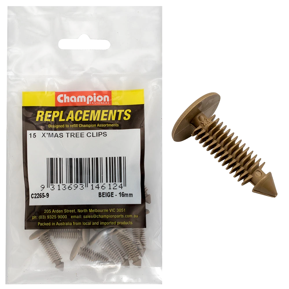 Champion Xmas Tree Clips -Beige 16mm Head -15pk