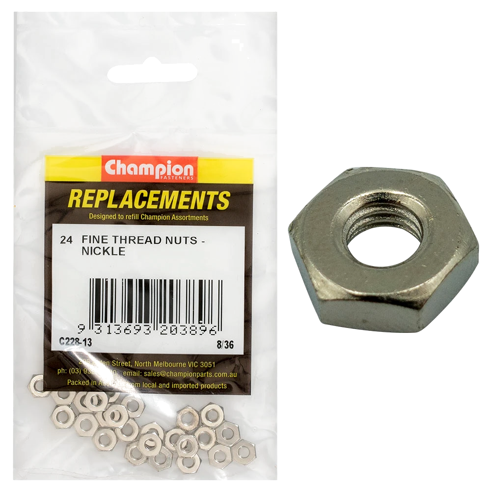 Champion 8/36in UNF Hexagonal Nut (Ni) -24pk