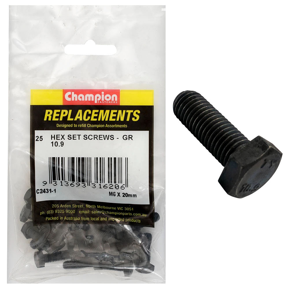 Champion Hex Set Screws High Tensile M6 x 20mm - 25pk