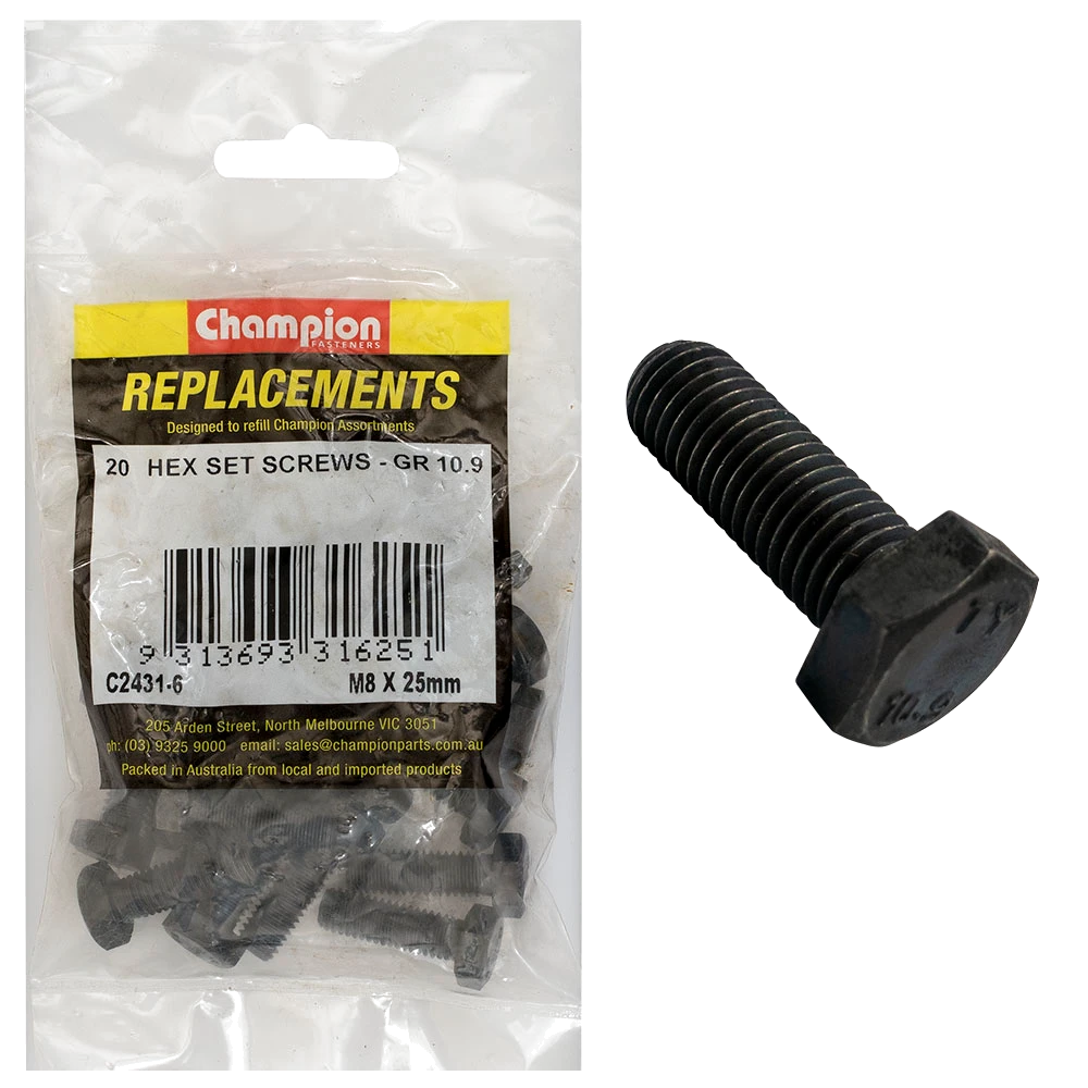 Champion Hex Set Screws High Tensile M8 x 25mm - 20pk