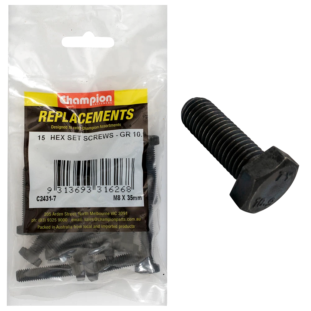 Champion Hex Set Screws High Tensile M8 x 35mm - 15pk