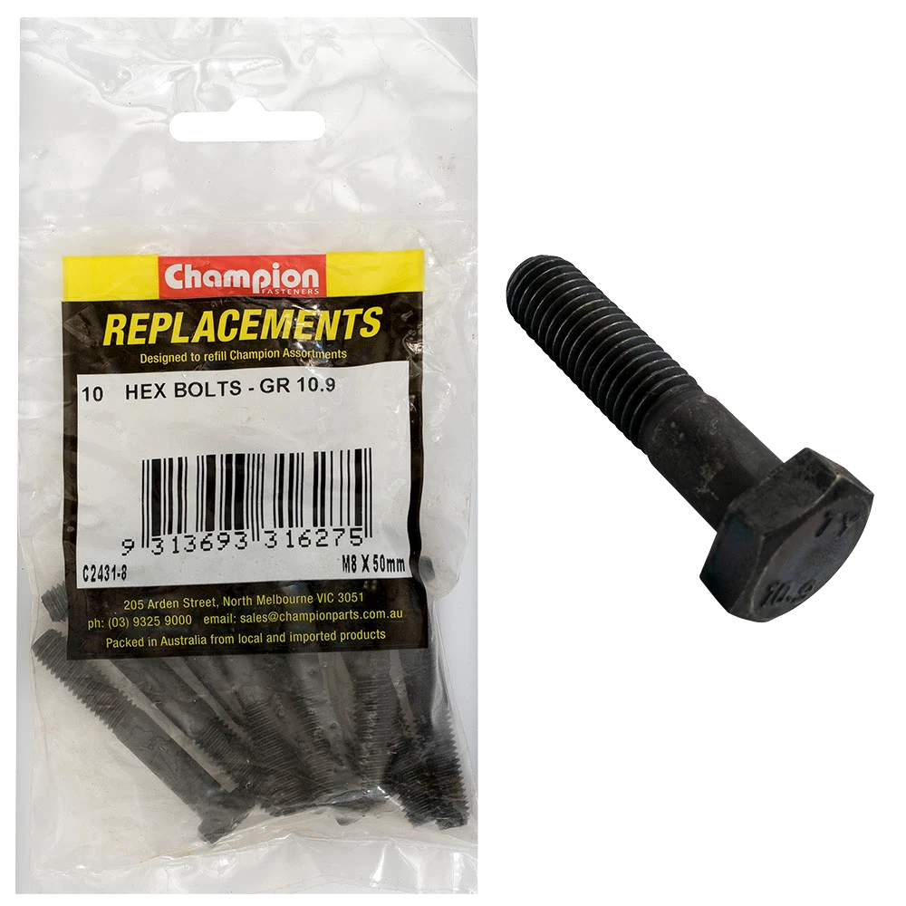 Champion Hex Bolts High Tensile M8 x 50mm - 10pk