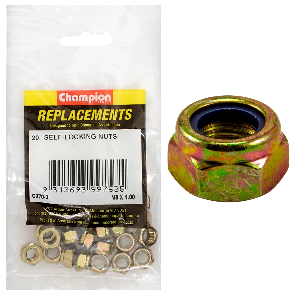 Champion M8 x 1.00 Self Locking Nut (Fine) -20pk