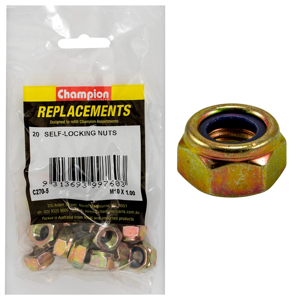 Champion M10 x 1.00 Self Locking Nut (Fine) -20pk