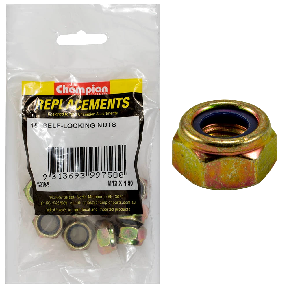 Champion M12 x 1.50 Self Locking Nut (Fine) -15pk