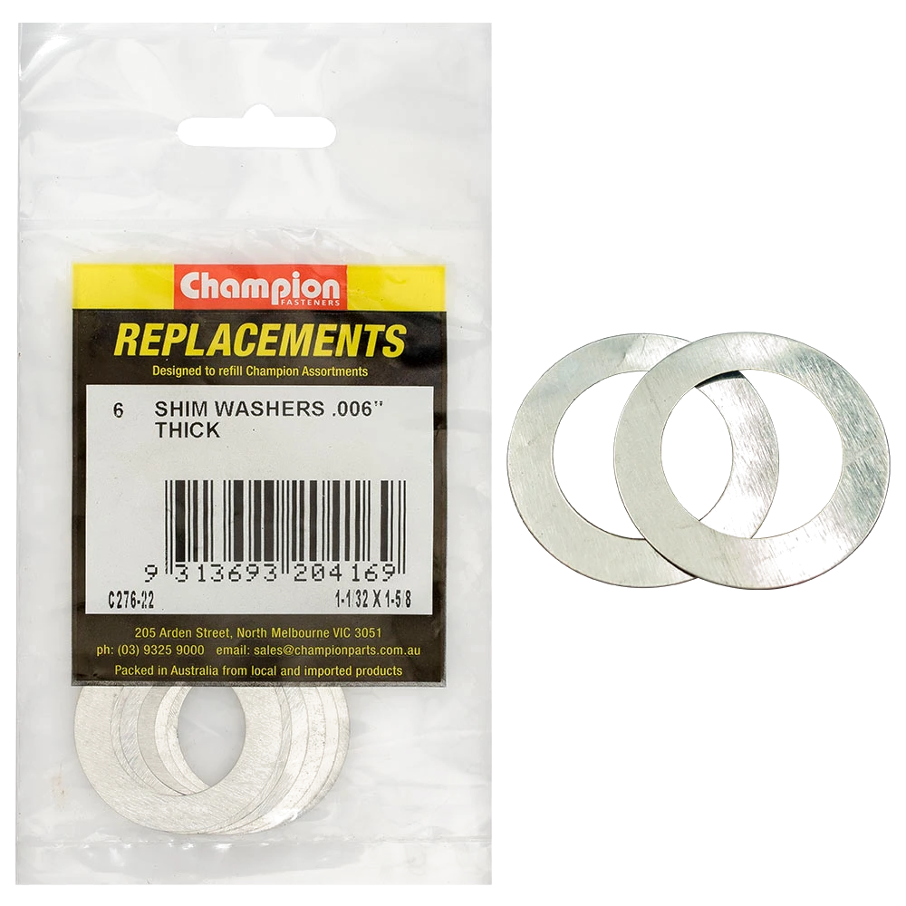 Champion 1-1/32in x 1-5/8in x 0.006in Shim Washer -6pk****
