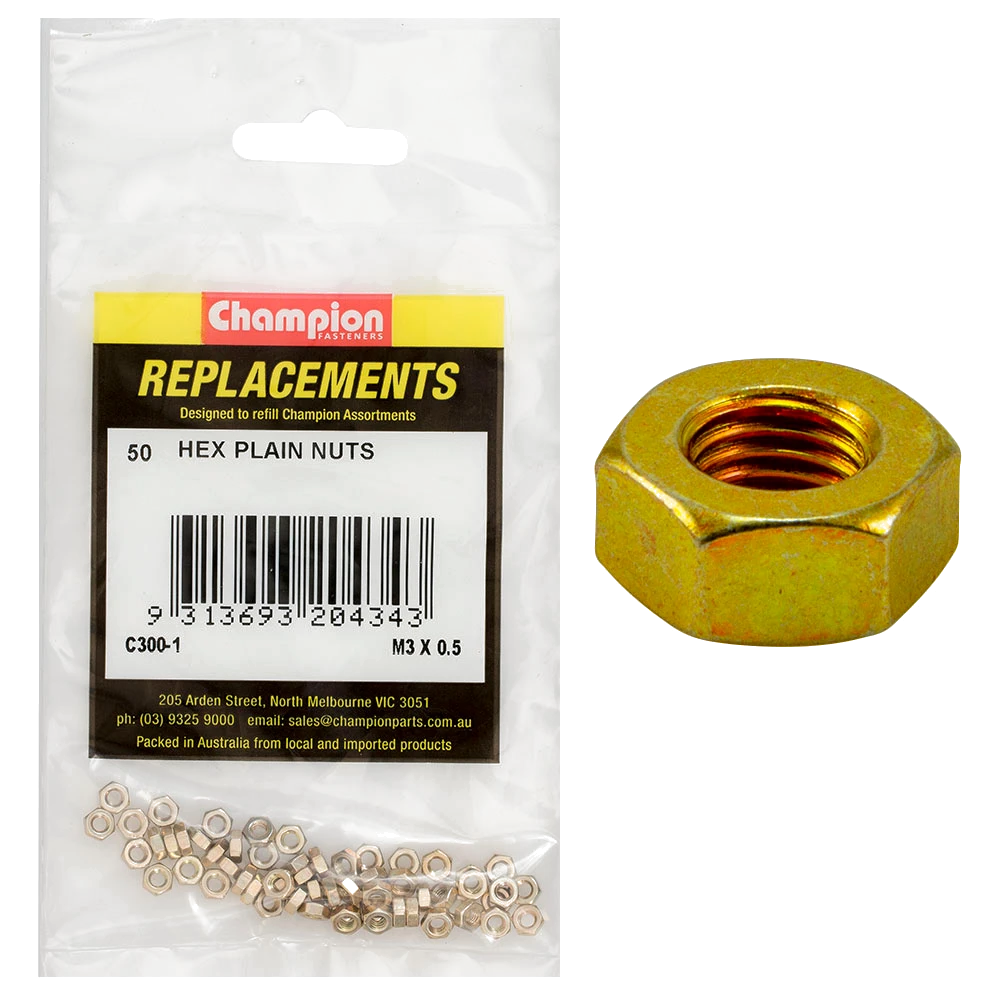 Champion M3 x 0.5 Plain Hex Nut -50pk