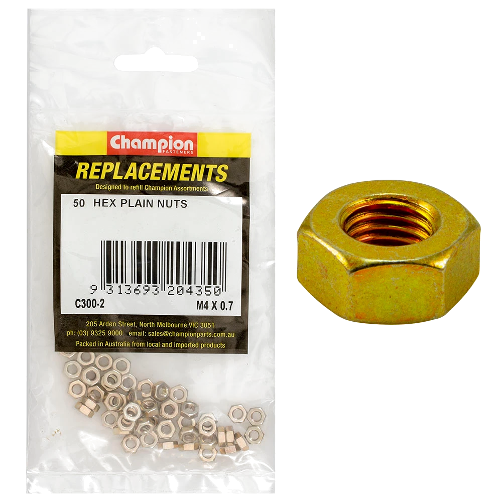 Champion M4 x 0.7 Plain Hex Nut -50pk
