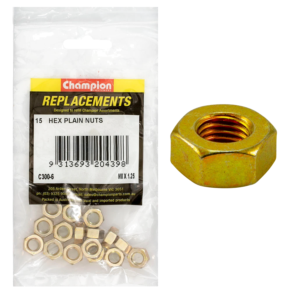 Champion M8 x 1.25 Plain Hex Nut -15pk
