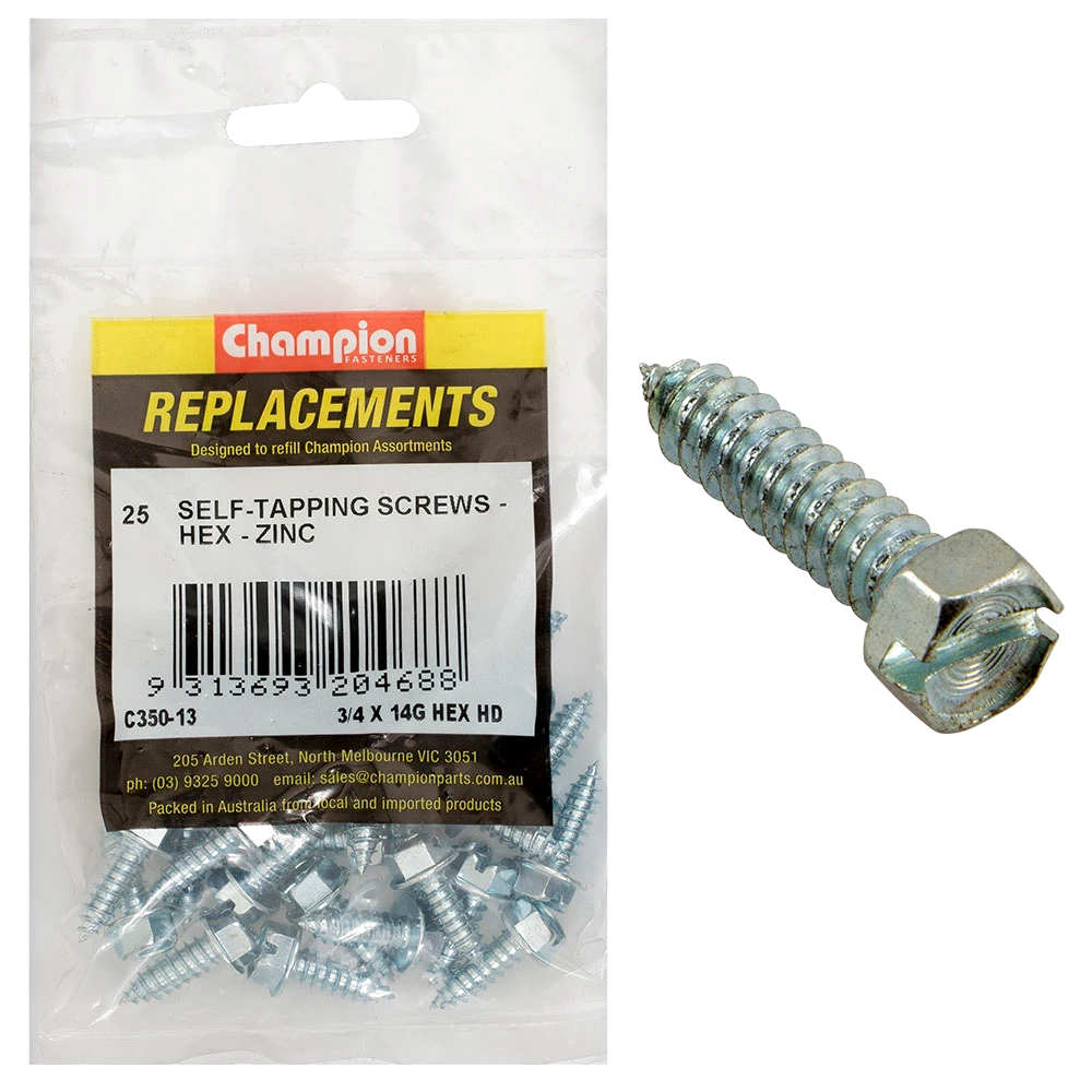 Champion 14G x 3/4in S/Tapping Screw Hex Head Phillips -25pk