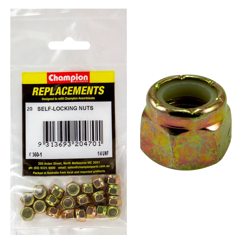 Champion 1/4in UNF Nylon insert Self-Locking Nut -20pk