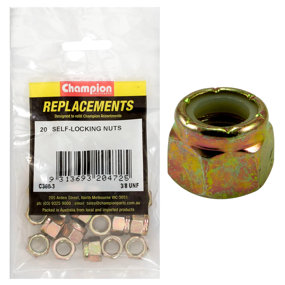 Champion 3/8in UNF Nylon insert Self-Locking Nut -20pk