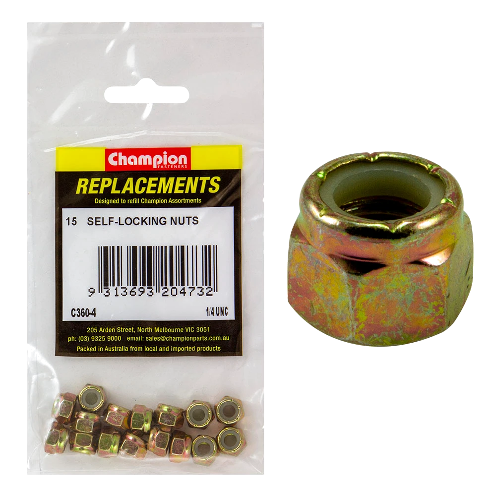 Champion 1/4in UNC Nylon insert Self-Locking Nut -15pk