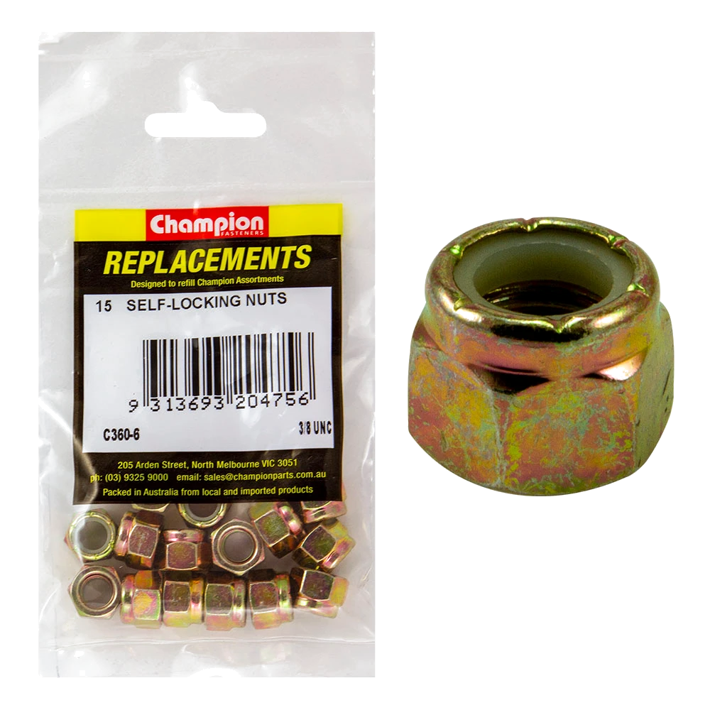 Champion 3/8in UNC Nylon insert Self-Locking Nut -15pk