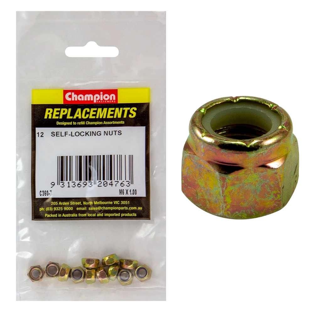 Champion M6 x 1.00 Nylon insert Self-Locking Nut -12pk