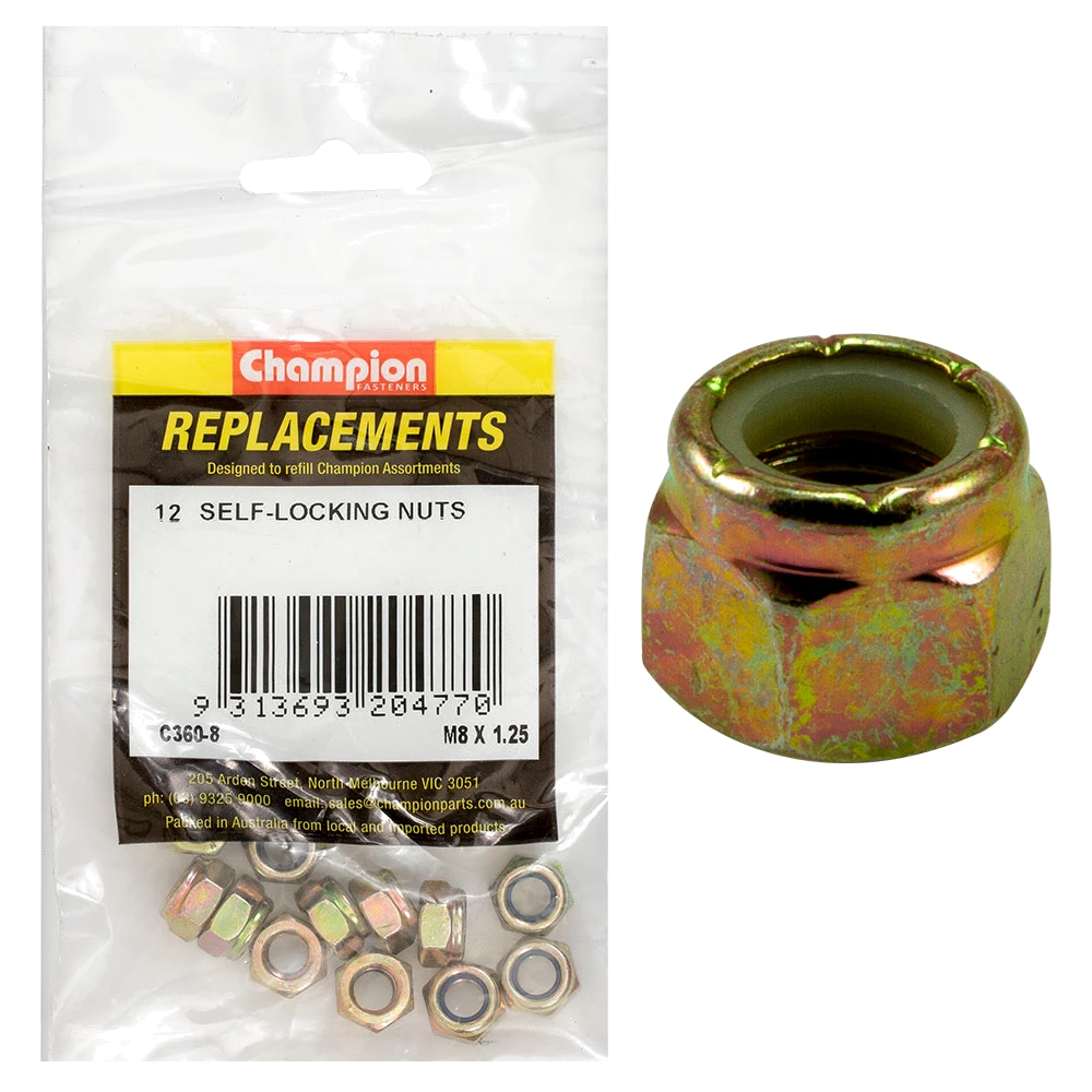 Champion M8 x 1.25 Nylon insert Self-Locking Nut -12pk