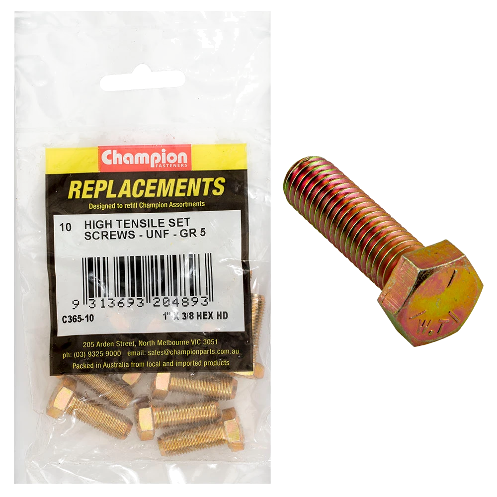 Champion 3/8in x 1in UNF Set Screw -Gr5 -10pk
