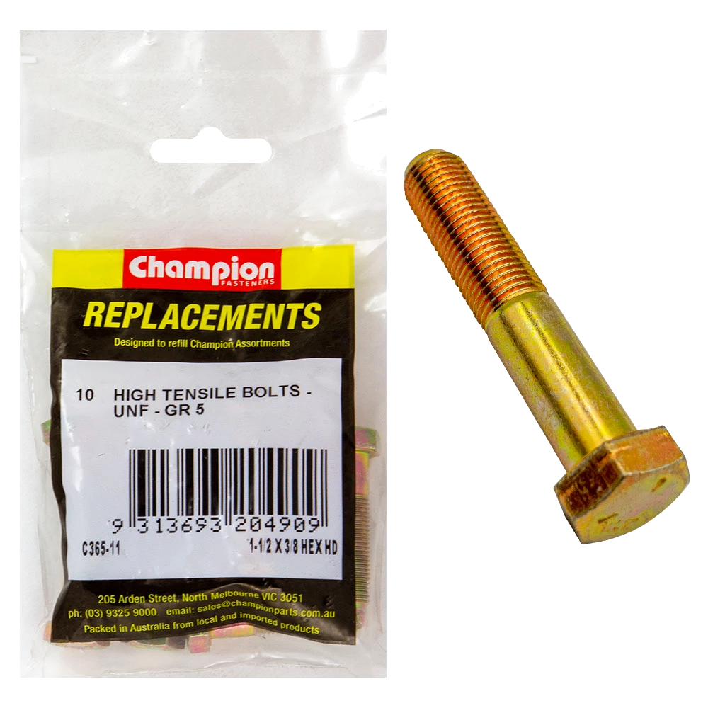 Champion 3/8in x 1-1/2in UNF Bolt -Gr5 -10pk
