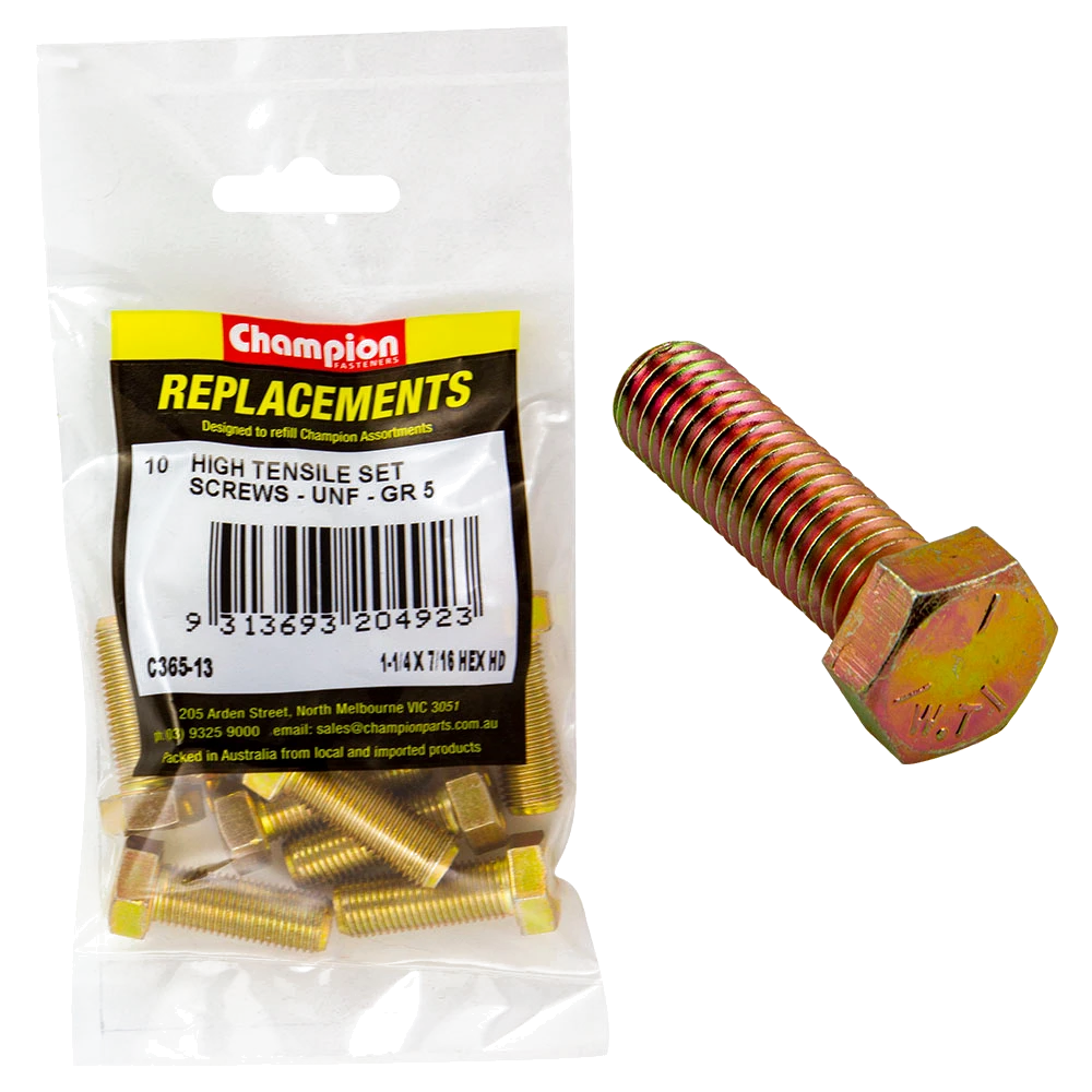 Champion 7/16in x 1-1/4in UNF Set Screw -Gr5 -10pk