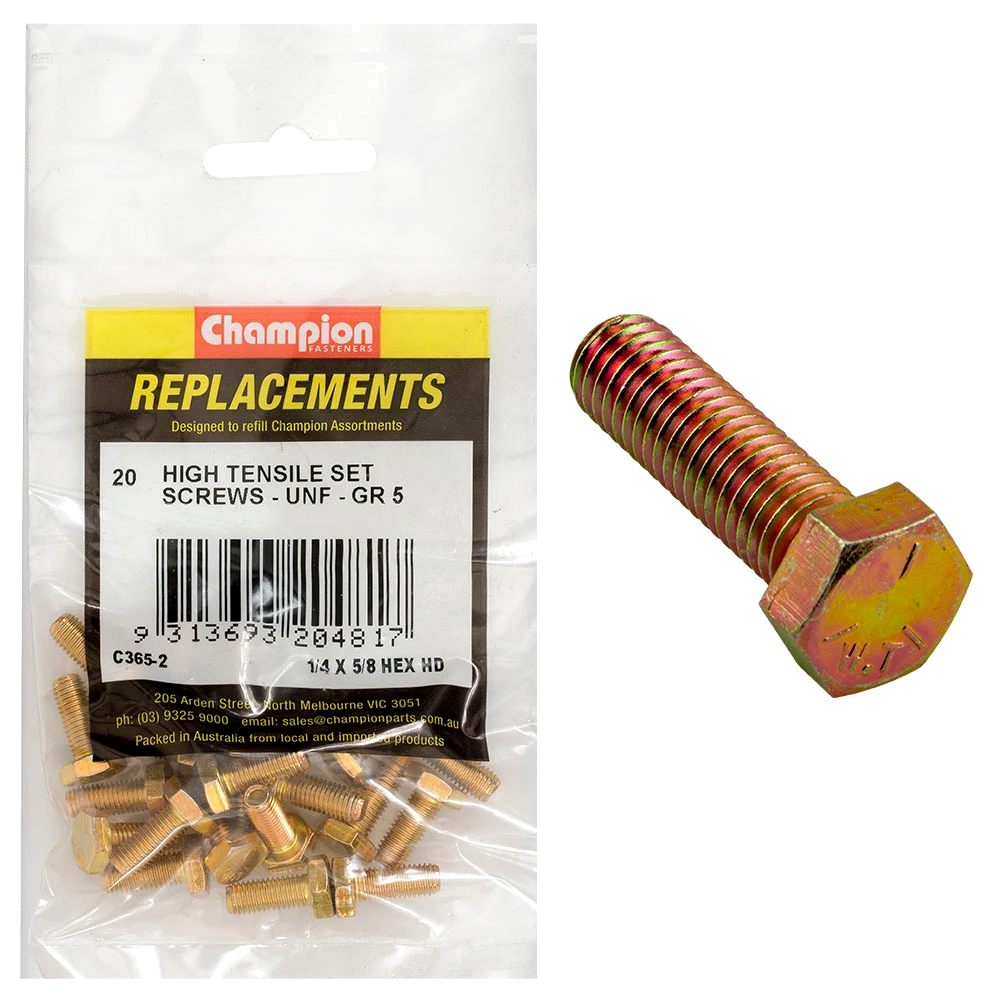 Champion 1/4in x 5/8in UNF Set Screw -Gr5 -20pk