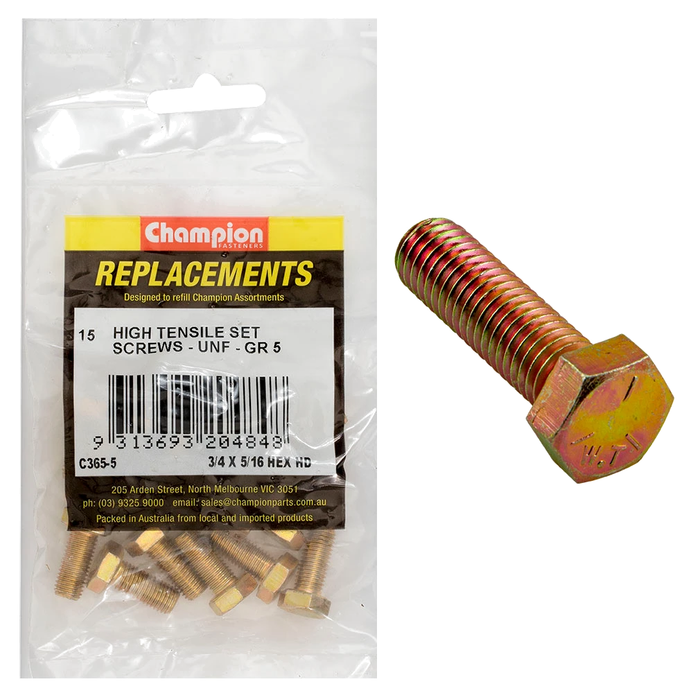 Champion 5/16in x 3/4in UNF Set Screw -Gr5 -15pk