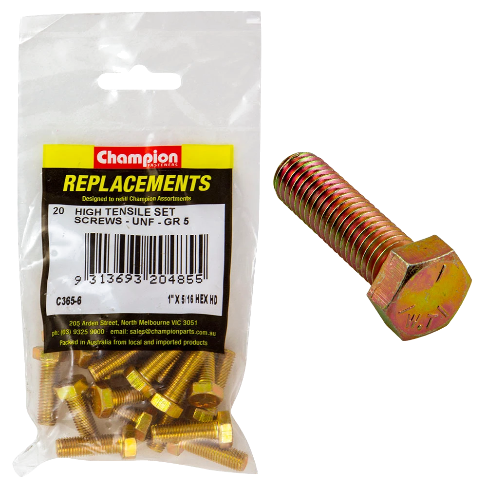 Champion 5/16in x 1in UNF Set Screw -Gr5 -20pk