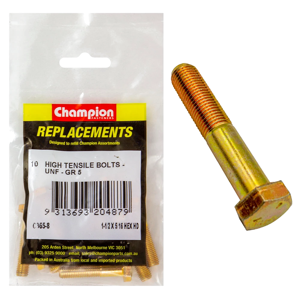 Champion 5/16in x 1-1/2in UNF Bolt -Gr5 -10pk