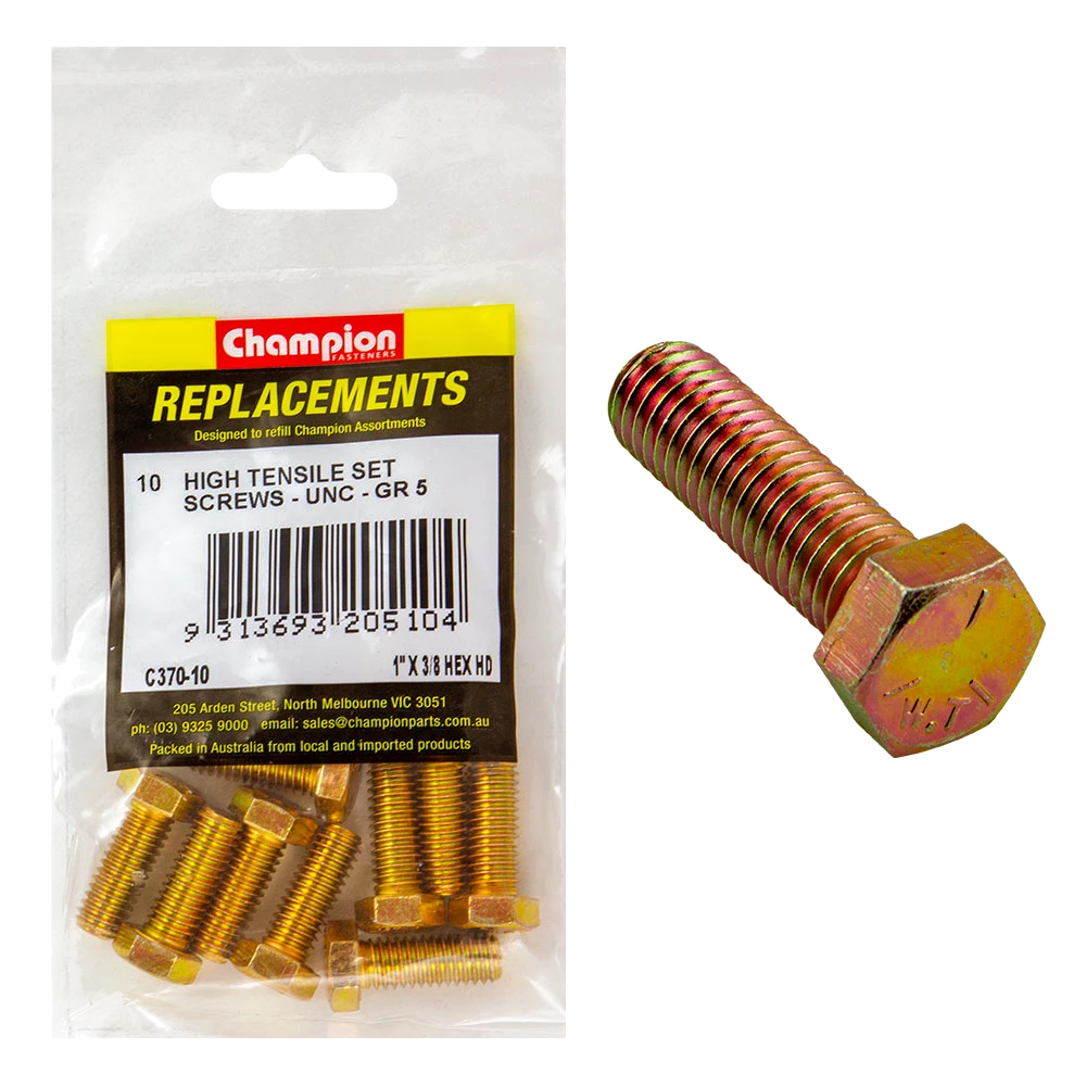 Champion 3/8in x 1in UNC Set Screw -Gr5 -10pk