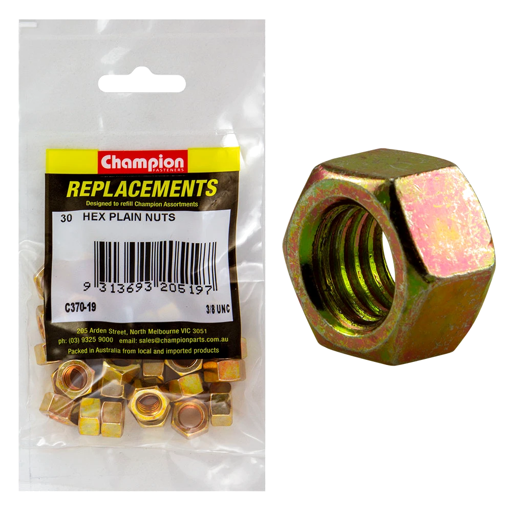 Champion 3/8in UNC Hexagon Nut -30pk