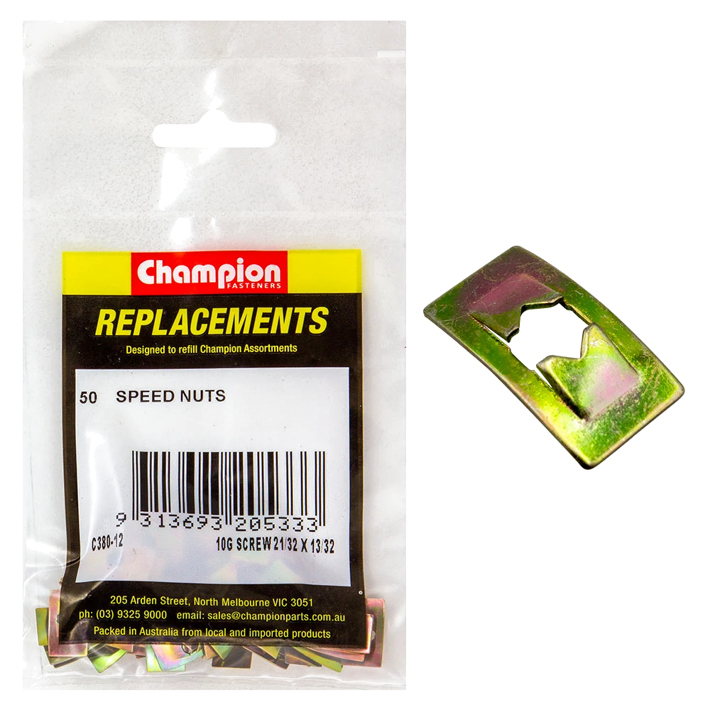 Champion 10G x 21/32in x 13/32in Flat Speed Nut -50pk