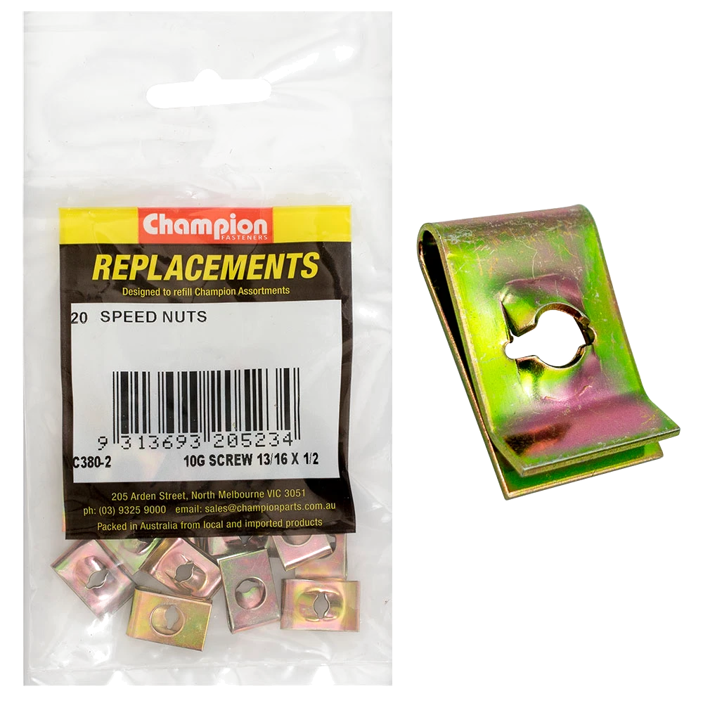 Champion 20 x 12.9 x 4.15mm Captive U-Type Speed Nut-20pk