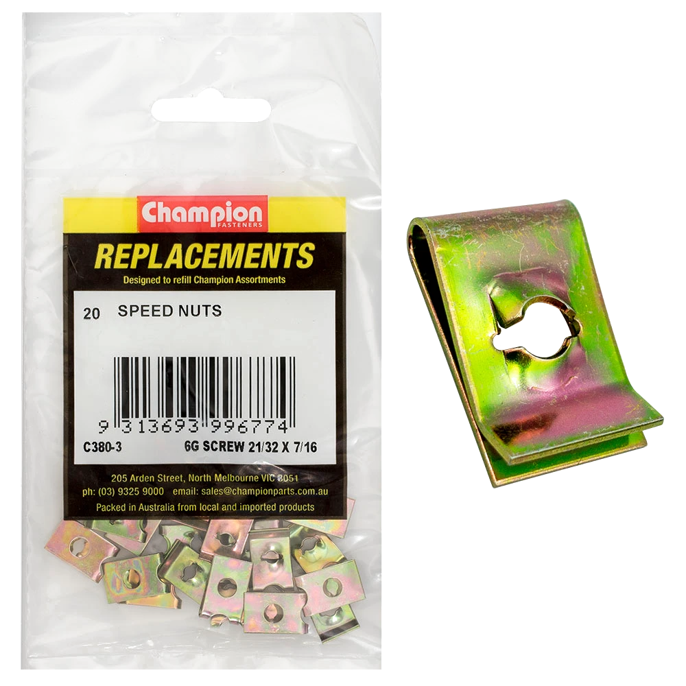 Champion 16.6 x 10.95 x 3.5mm Captive U-Type Speed Nut-20pk
