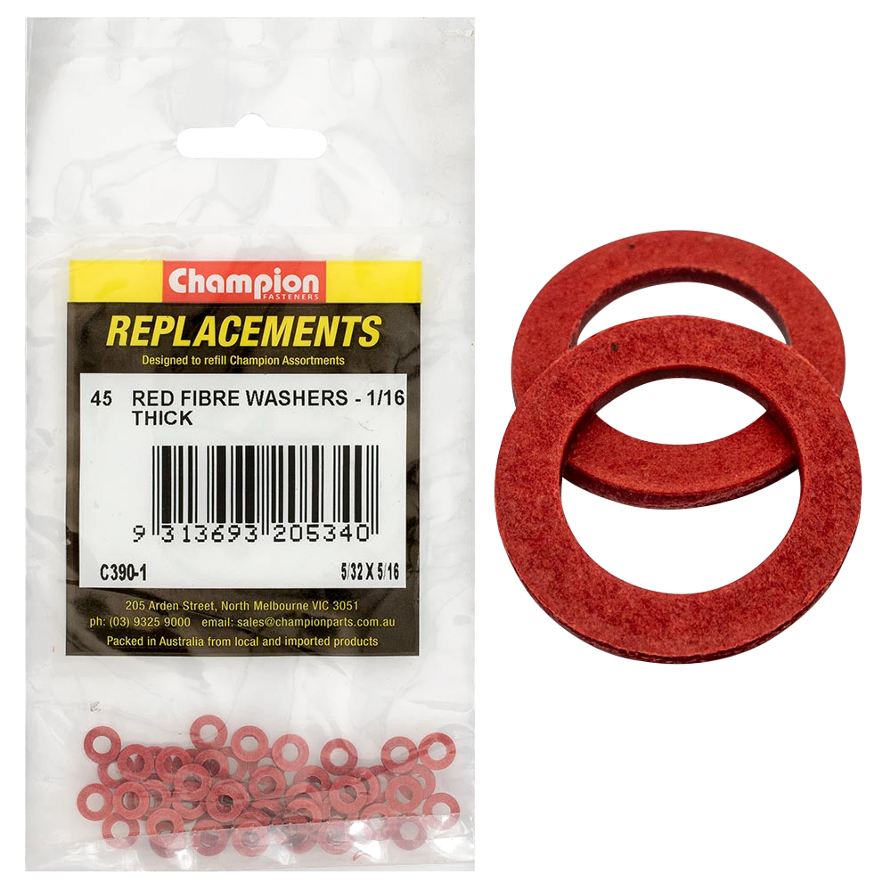 Champion 5/32in x 5/16in x 1/16in Red Fibre Washer -45pk