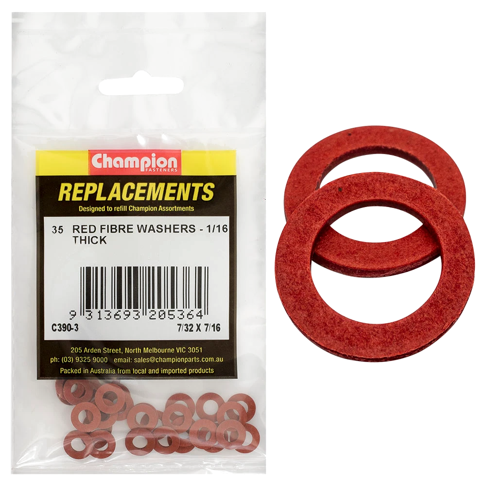 Champion 7/32in x 7/16in x 1/16in Red Fibre Washer -35pk