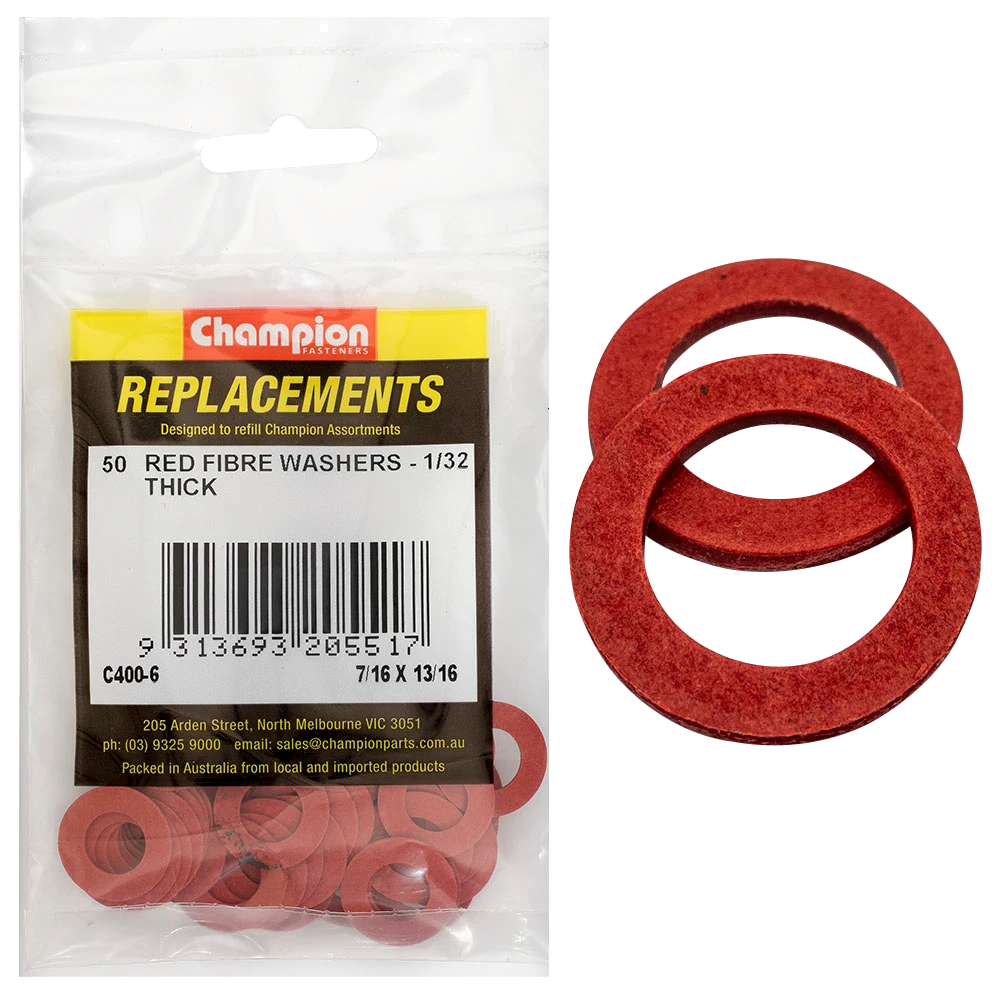 Champion 7/16in x 13/16in x 1/32in Red Fibre Washer -50pk