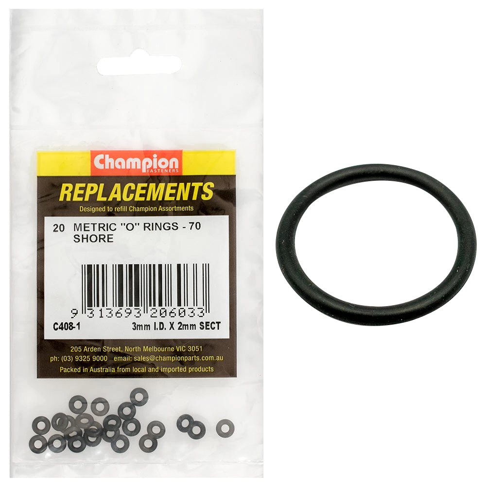 Champion 3mm (I.D.) x 2mm Metric O-Ring -20pk