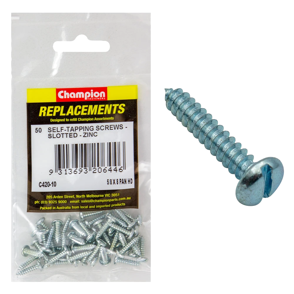 Champion 8G x 5/8in S/Tapping Screw Pan Head Slotted -50pk