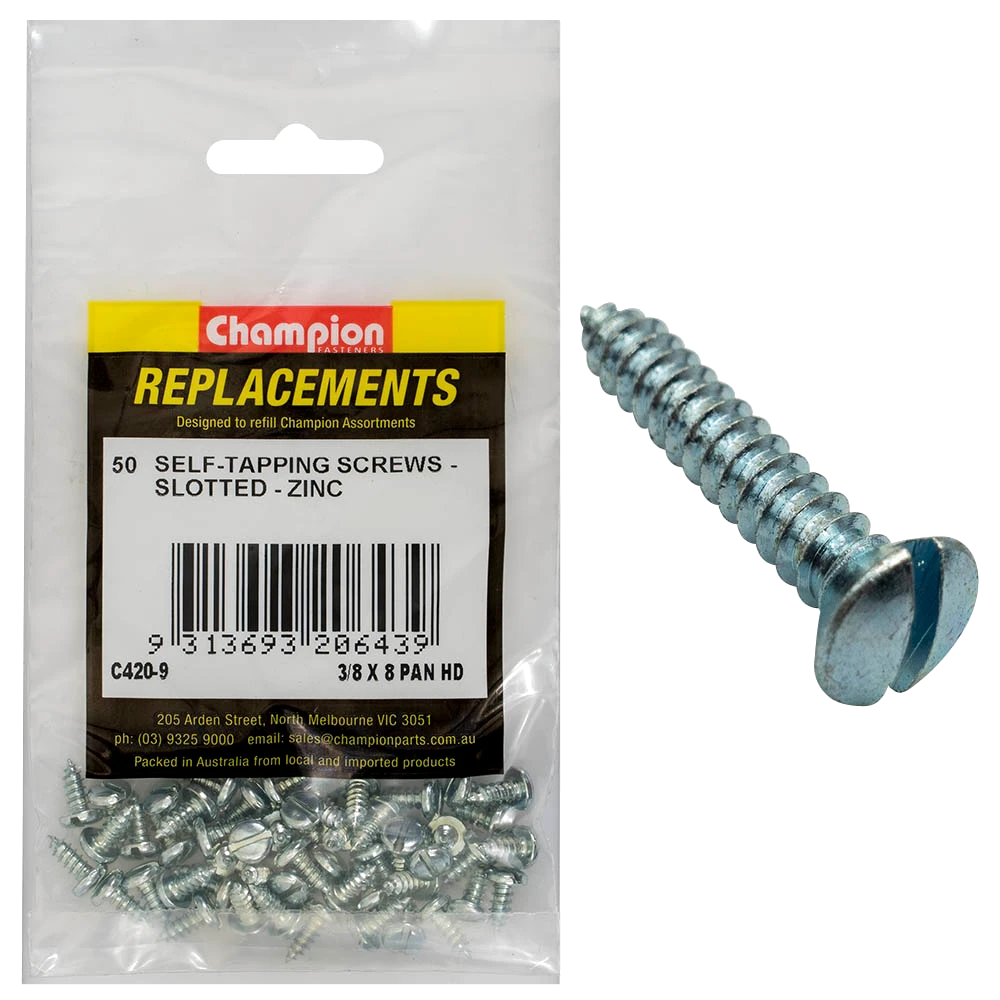 Champion 8G x 3/8in S/Tapping Screw Pan Head Slotted -50pk