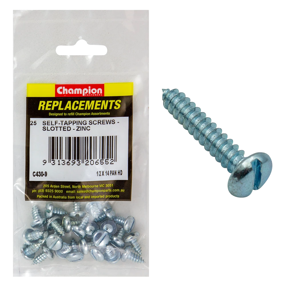 Champion 14G x 1/2in S/Tapping Screw Pan Head Slot -25pk