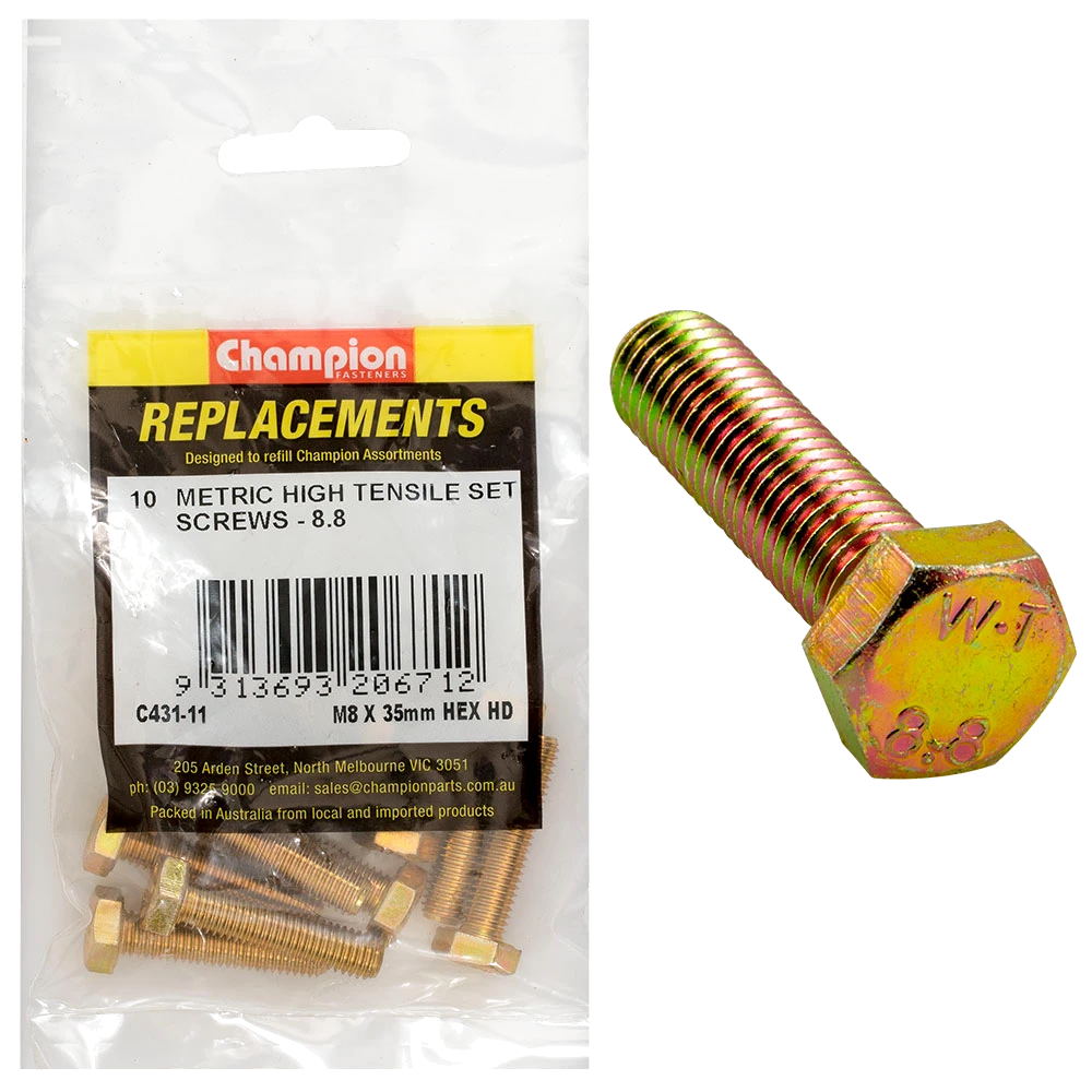Champion M8 x 35mm x 1.25 Set Screw -Gr8.8 -10pk
