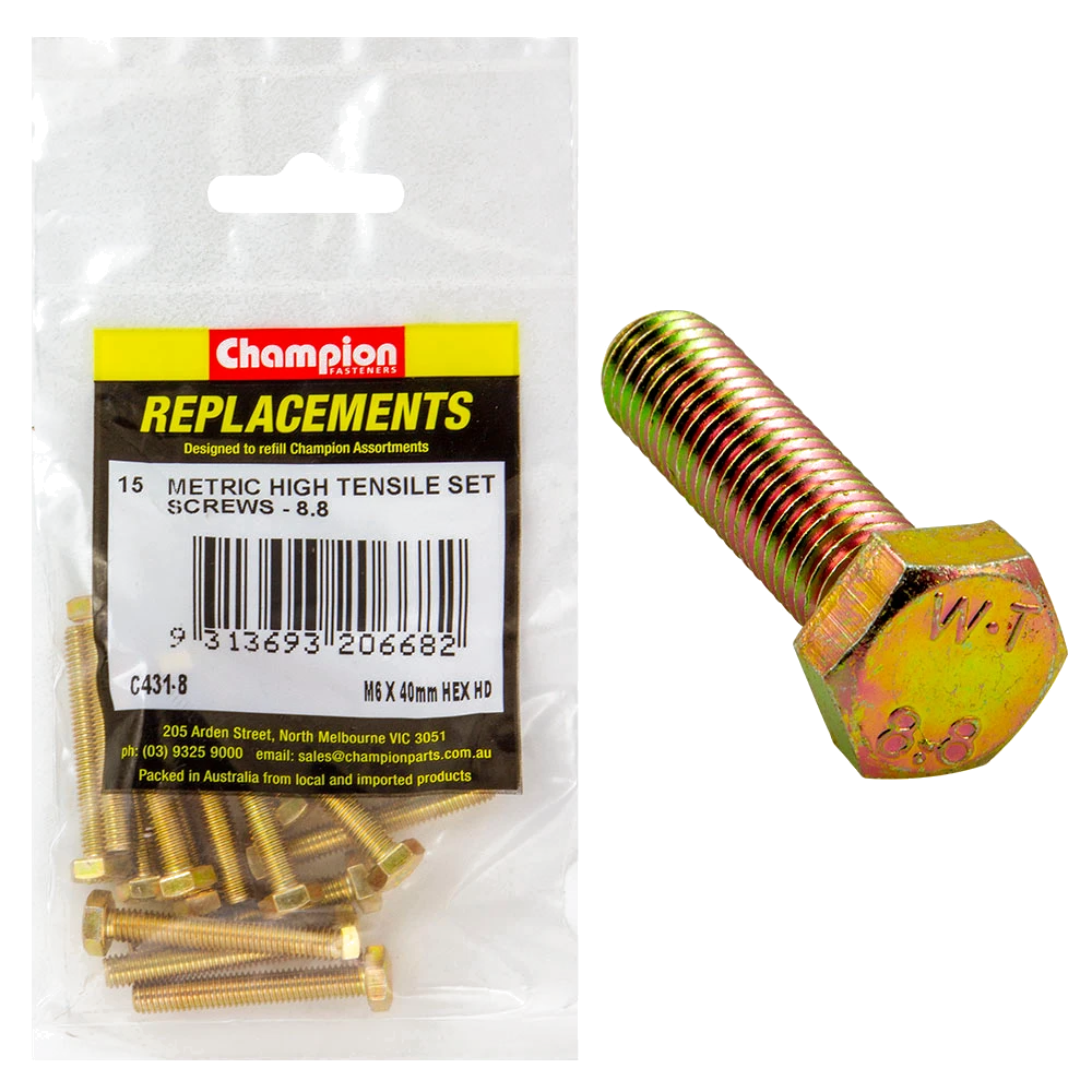 Champion M6 x 40mm x 1.00 Set Screw -Gr8.8 -15pk