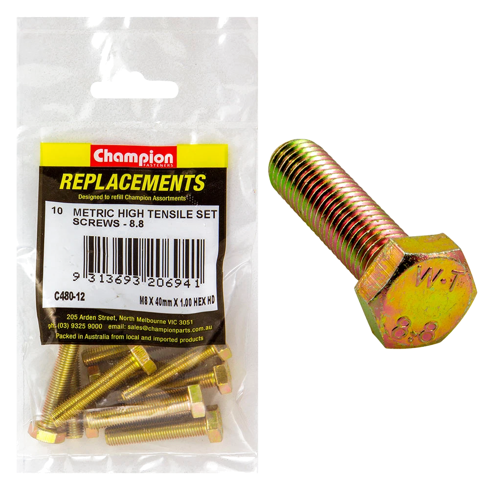 Champion M8 x 40mm x 1.00 Set Screw -Gr8.8 -10pk