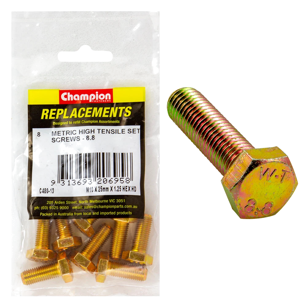 Champion M10 x 25mm x 1.25 Set Screw -Gr8.8 -8pk