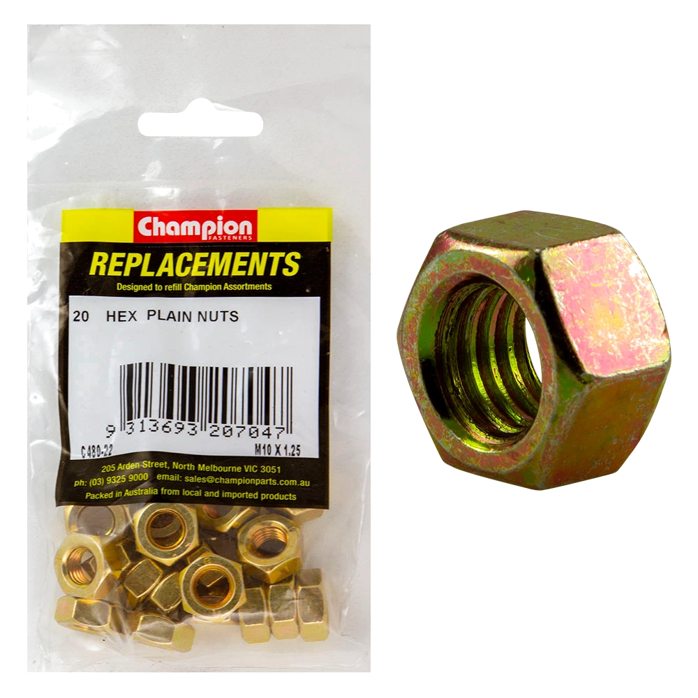 Champion M10 x 1.25 Hex Nut -20pk