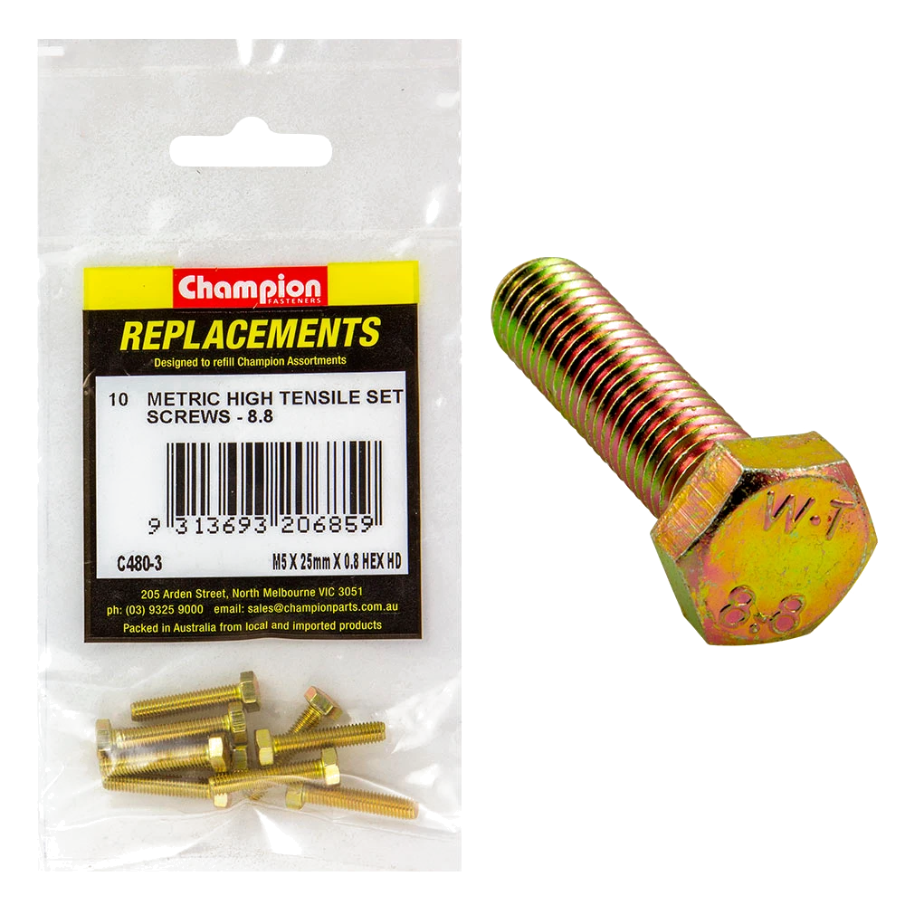 Champion M5 x 25mm x 0.8 Set Screw -Gr8.8 -10pk