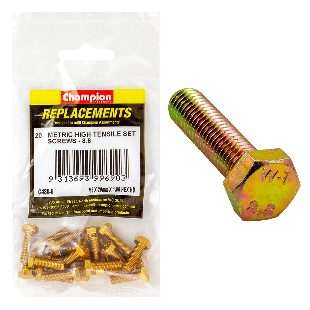 Champion M6 x 20mm x 1.00 Set Screw -Gr8.8 -20pk
