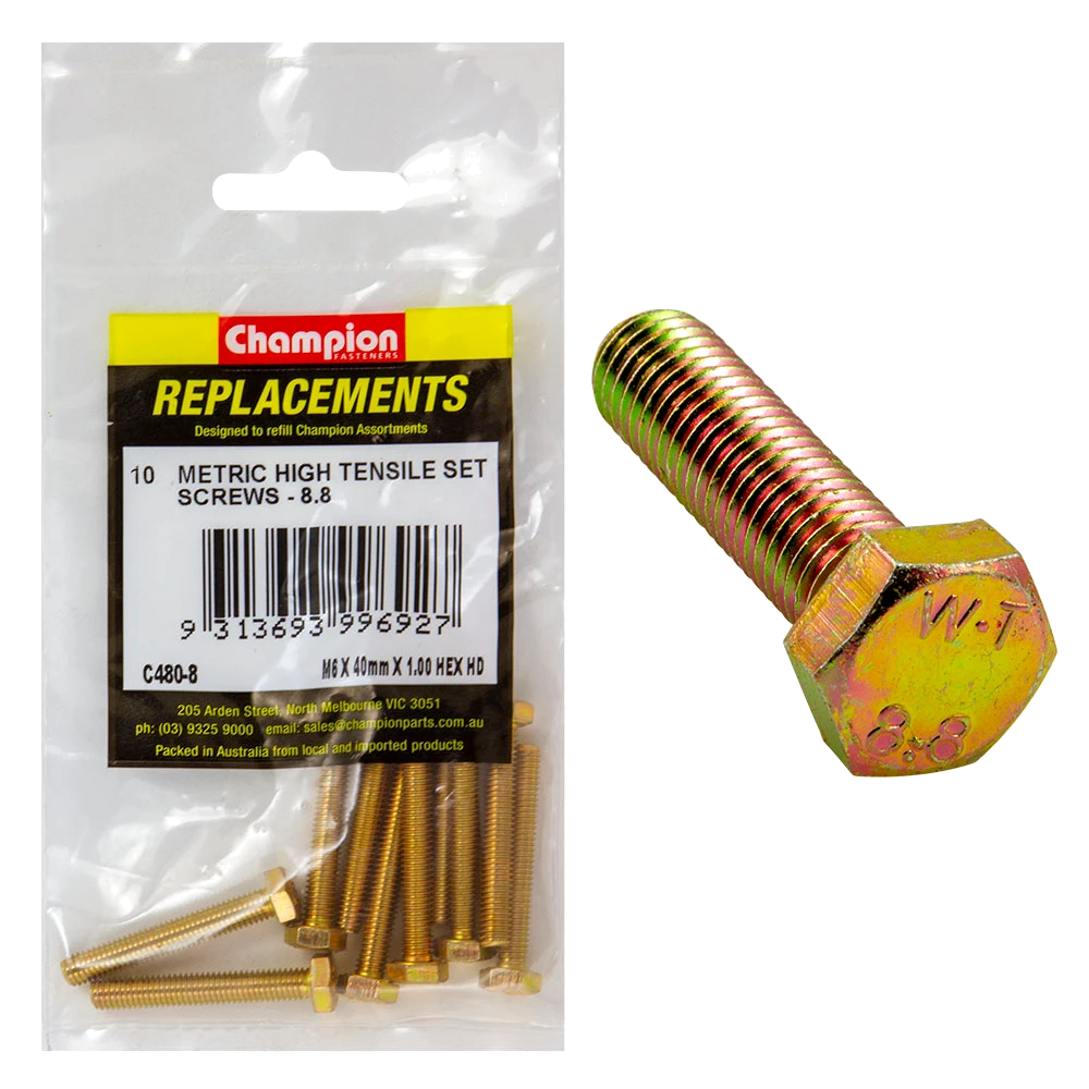 Champion M6 x 40mm x 1.00 Set Screw -Gr8.8 -10pk