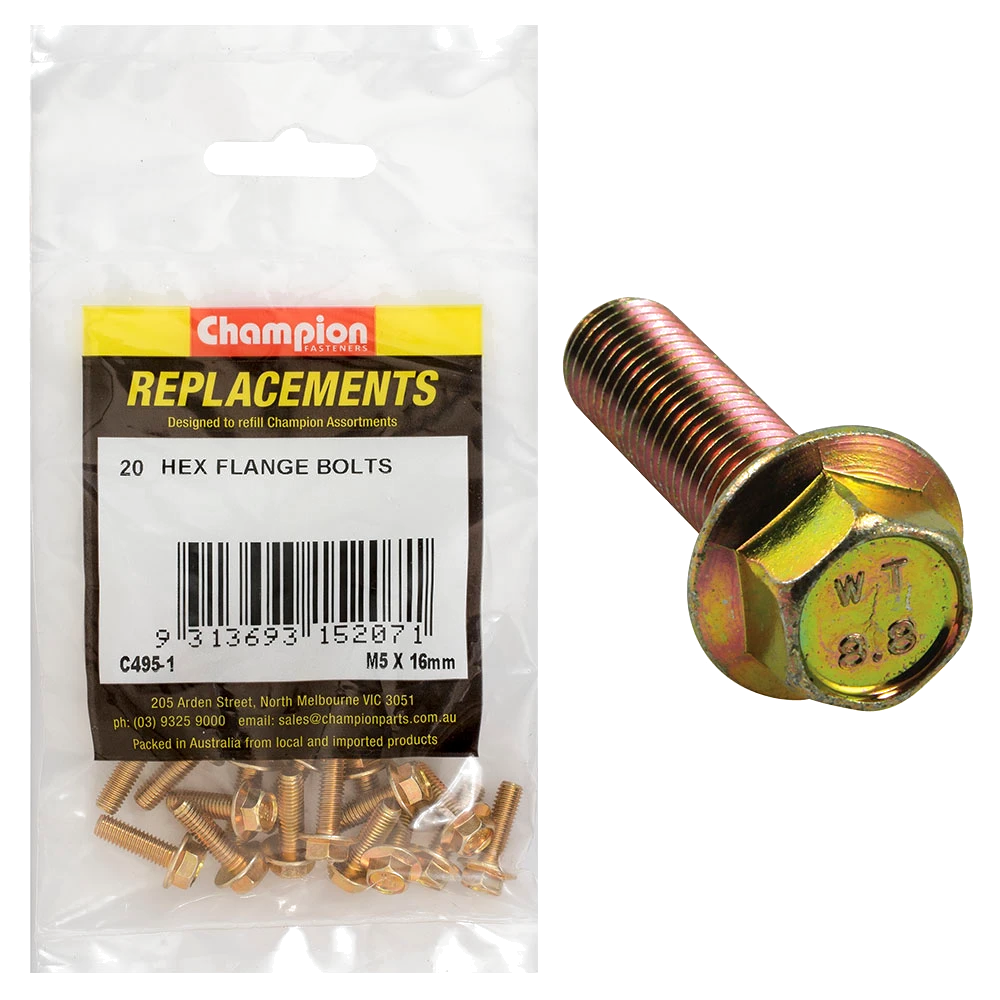 Champion M5 x 16mm Flange Head Set Screw -Gr8.8 -20pk